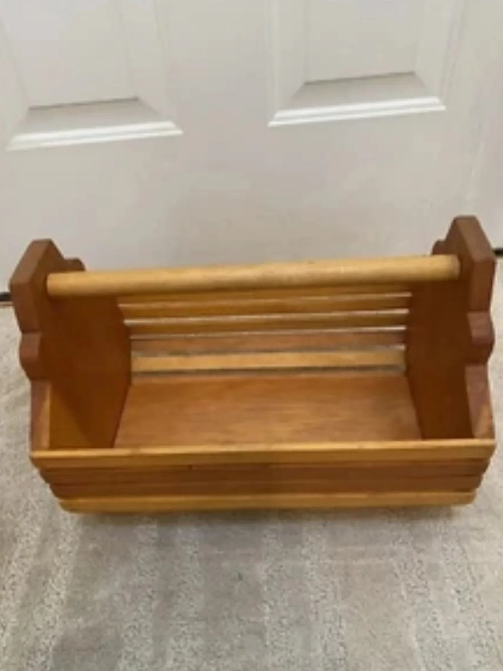 Vintage Large Slat Wood Folkart Carryall /Garden Trug / Basket / Tote / Tool Box